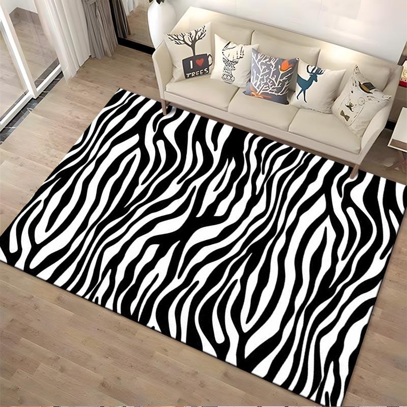 Black and White Zebra Stripe Pattern Area Rug for Living Room Decor Suitable for use as an anti-slip for living room bedroom sofas