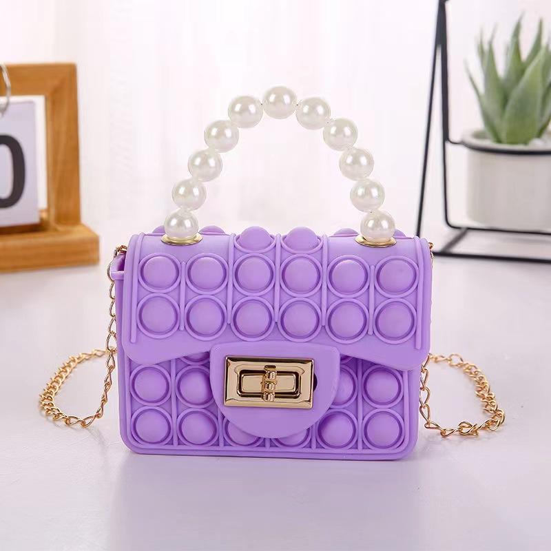 Silicone Love Bubble Jelly Bag, Popper Pressure Relieving Purse, Pop It Handbag With Faux Pearl Handle, Cute Chain Crossbody Bag