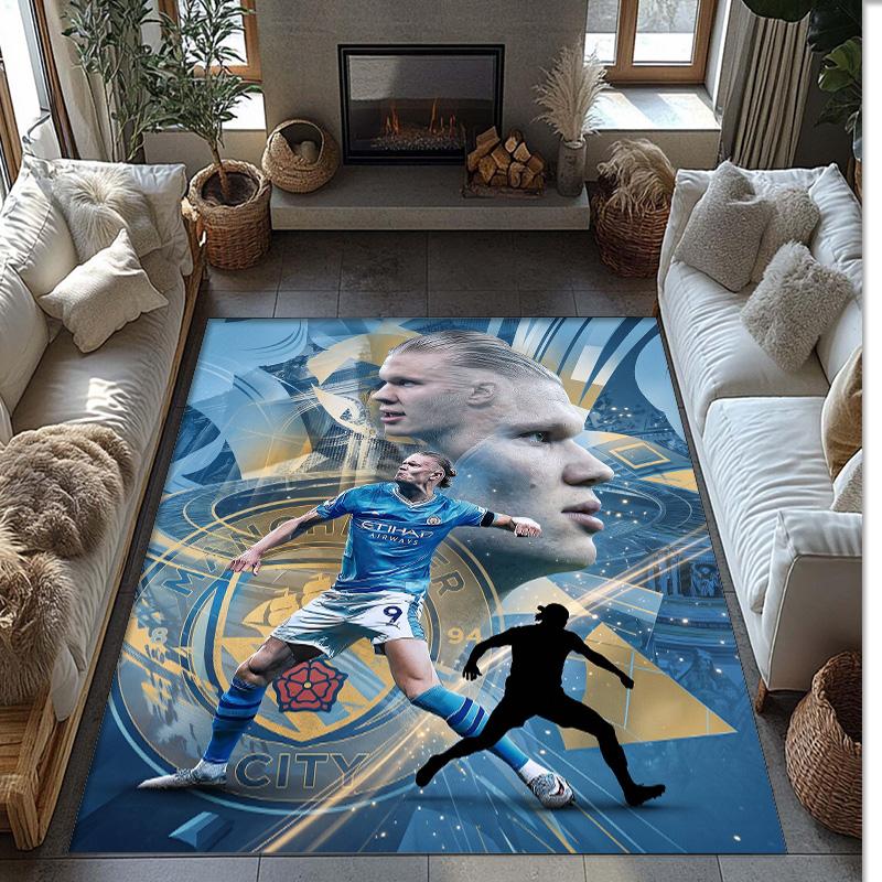 Erling Haaland Calcio Football Pattern Tappeto Morbido per Area Tappeto per Pavimento Interno Antiscivolo Tappetino Decorazione Sportiva per Camera da Letto