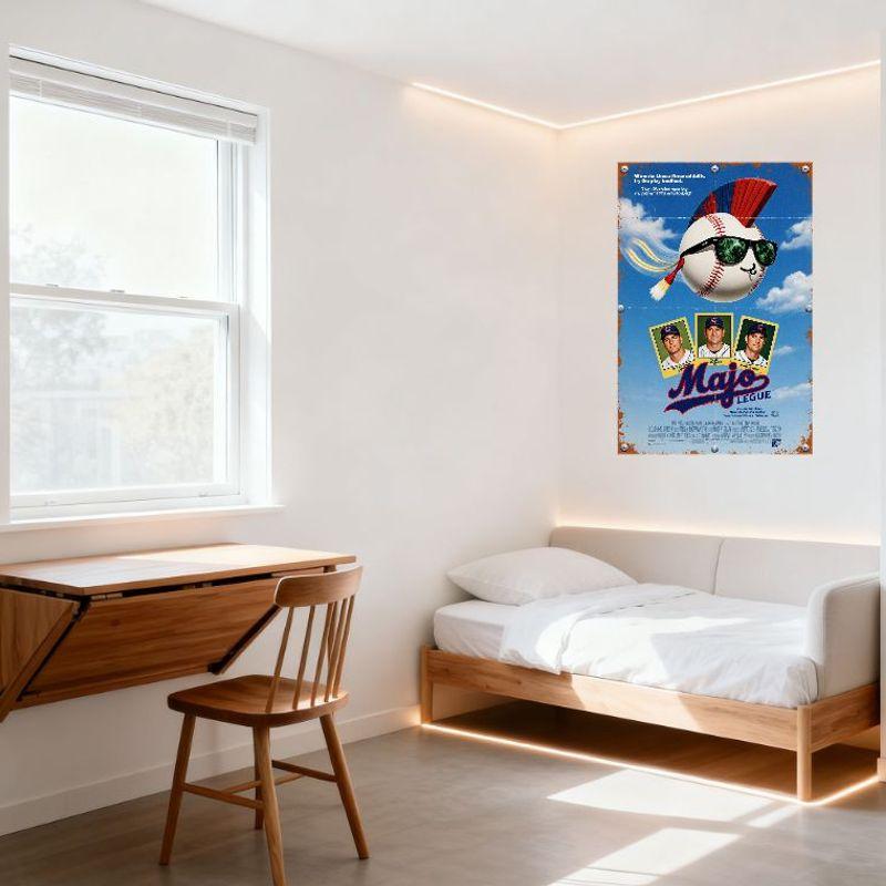 Mojo League (Major League Parody) Vintage Metal Tin Sign, Anthropomorphic Baseball Character with Red Mohawk, Yellow Cards Men U