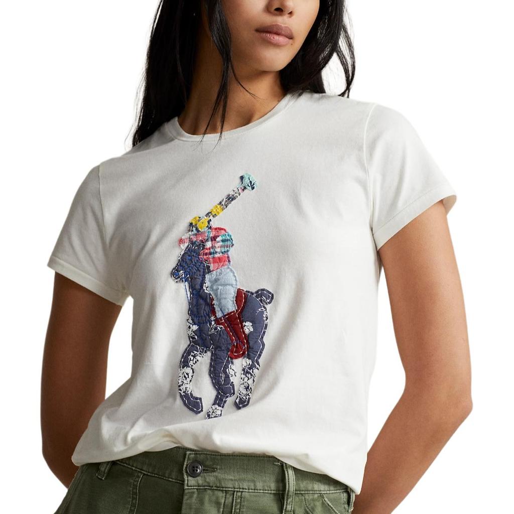 Polo Ralph Lauren SS23 Pattern Embroidered Printed Crew Neck Short Sleeve T-Shirt Women Tops White WMPOKNINCU20770-100