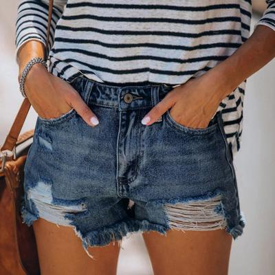 Damen High Waist Jeansshorts Lässige Zerrissene Distressed Denimshorts