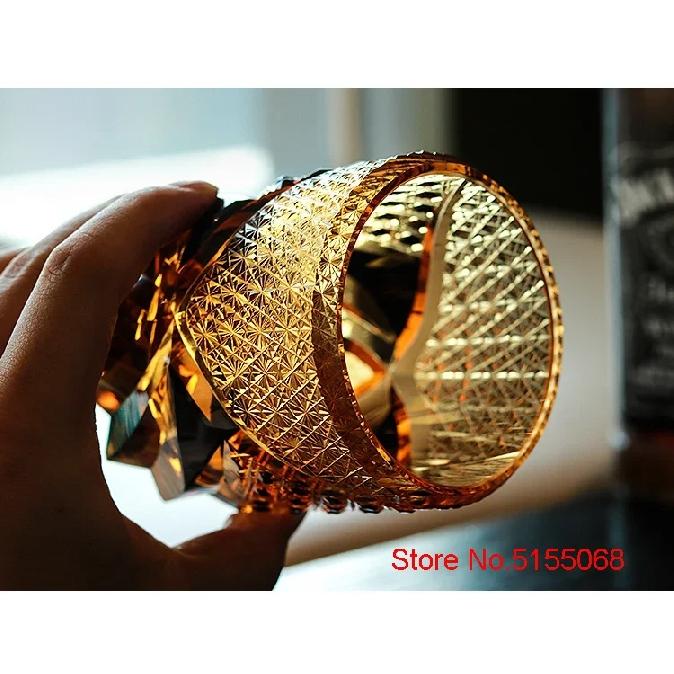 Japanese Black Warrior Armor Edo Kiriko Whisky Rock Glass Amber Crystals Whiskey Cup High-end Wine Glass Hand Cut Brandy Snifter