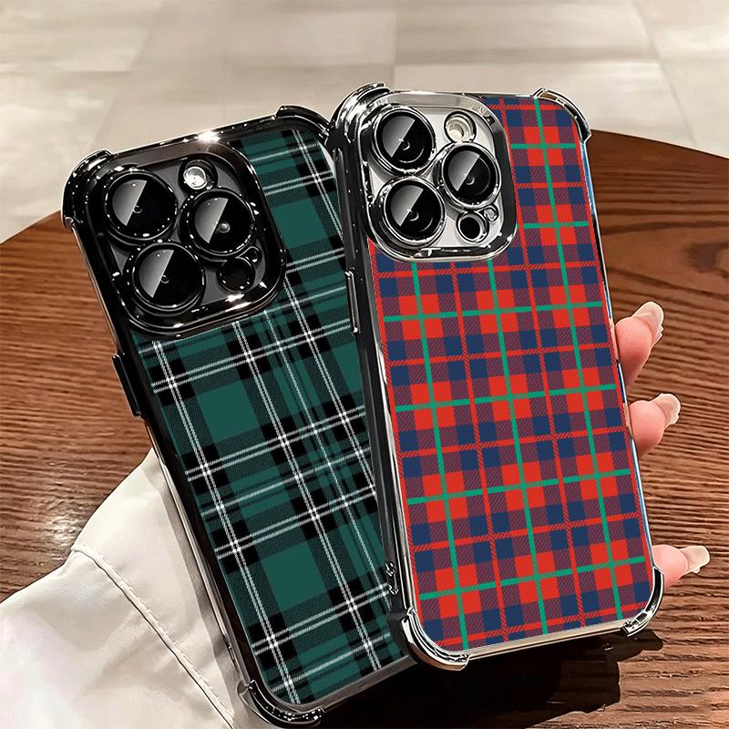 Clan Stewart Tartan Plaid Pattern Soft Phone Case For iPhone 15 16 17 Air 14 Pro Max 16E Plus 13 12 Mini Plating Anti-Fall Funda