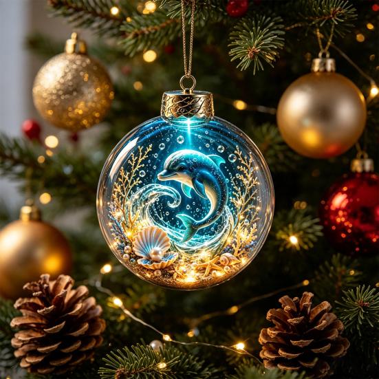 Reusable Lightweight Holiday Hanging Decor Ocean Animal Christmas Ball Ornament, 3D Marine Life Decoration, Unique Tree Baubles Beach Coastal