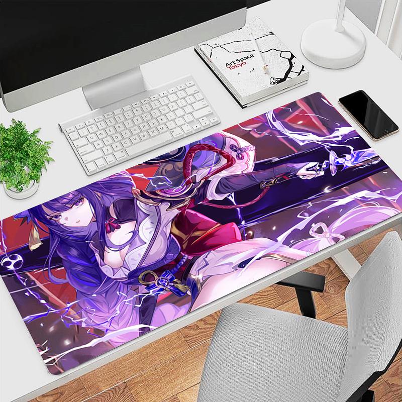 Gaming Mouse Pad Antislip Stitched Edges Purple Anime Girl Artwork Print Keyboard Pad for Gamer Home Office Desk Mat