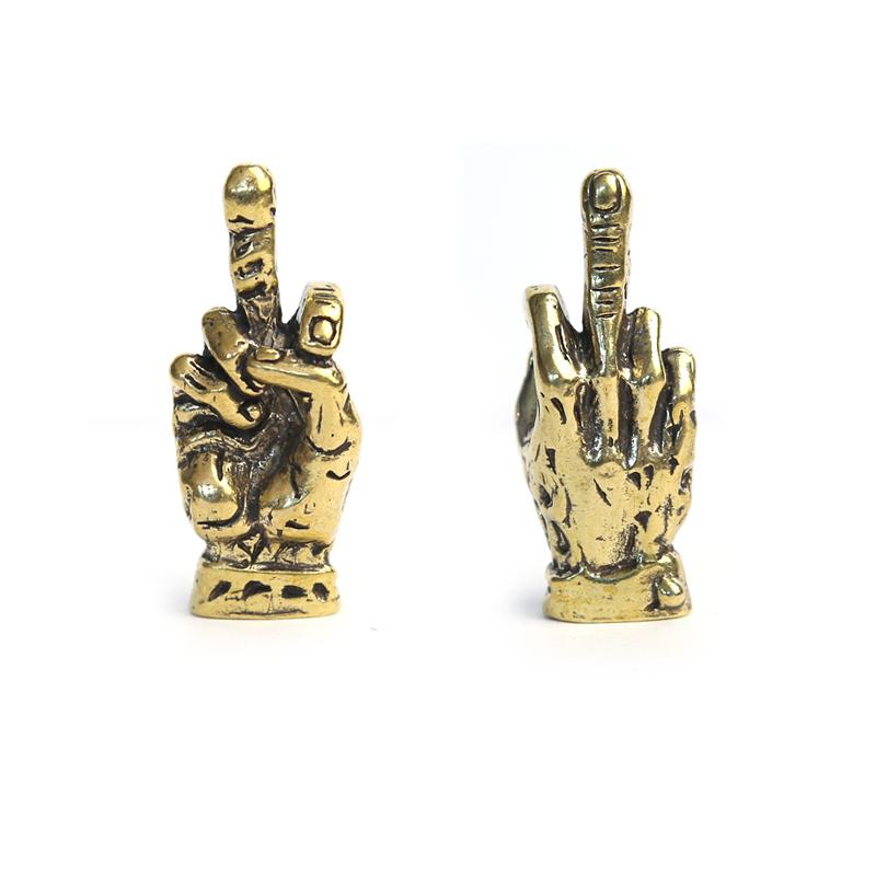 Brass Hand With Erect Middle Finger Up Paracord Beads DIY Umbrella Rope Bracelets Accessories Punk Retro Knife Lanyard Pendants