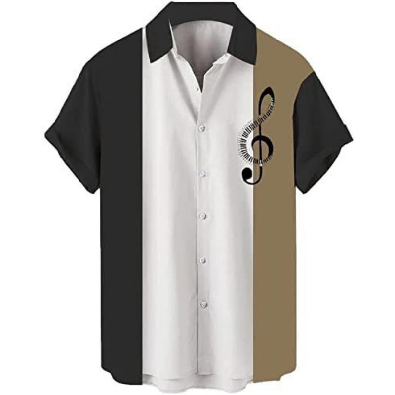 Men's Casual Shirt 3D Music Note Printed Hawaiian Men's Short Sleeve Lining