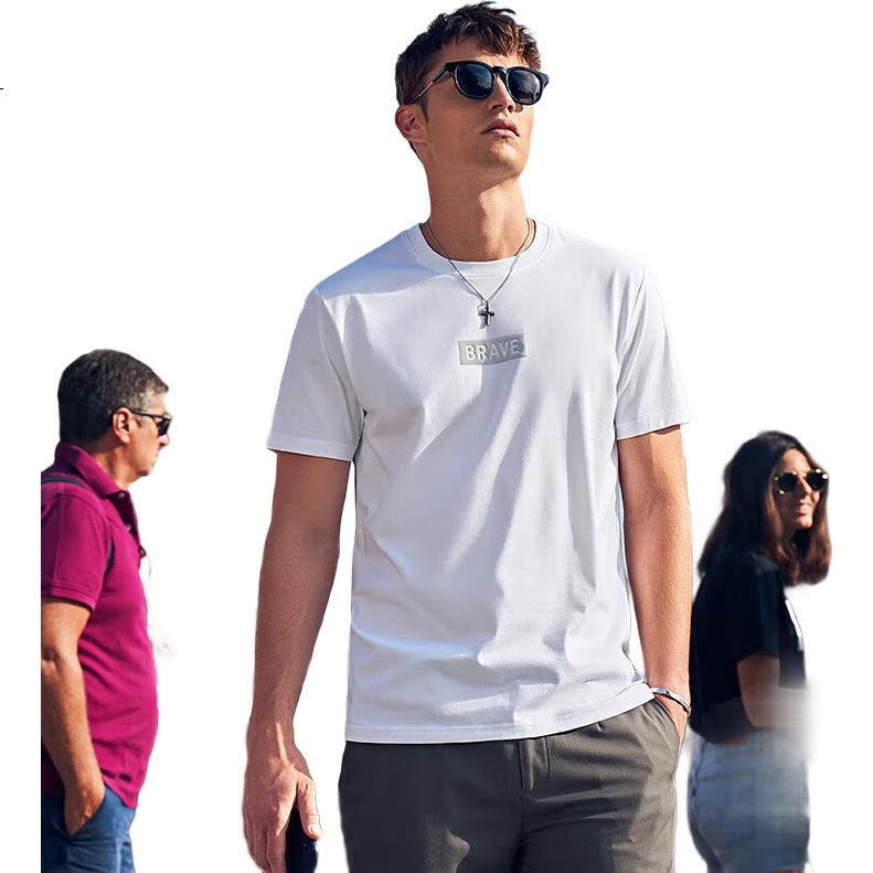 Mr.Bu Summer High-Quality Flocked Letter Print Pure Cotton Short-Sleeve T-Shirt for Men, Trendy, Graphite Black, XL/180