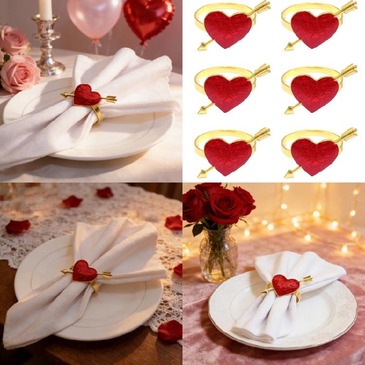 6PCS Elegant Heart Napkin Holders Heart Napkin Rings with Arrows For Weddings Anniversaries And Parties
