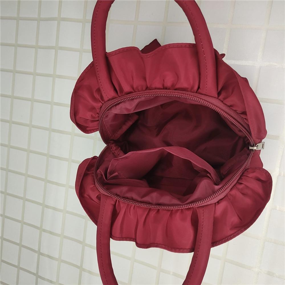 1pc Women's Floral Bow Handbag - Medium Zipper Closure Summer Tote, Durable Polyester with Spacious Interior, Hand Wash/Dry Clean