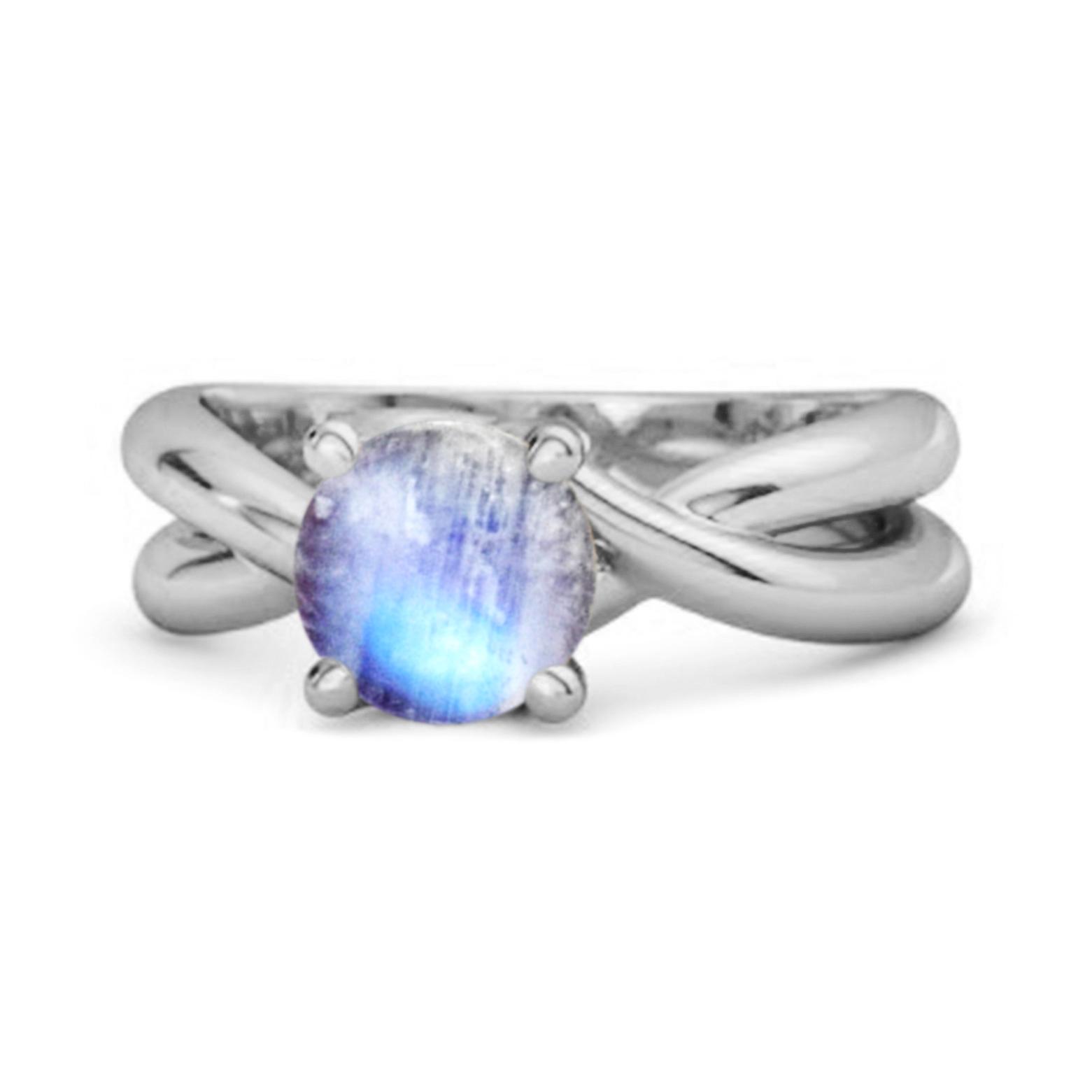 Moonstone Crisscross Band Ring - 925 Sterling Silver 6.5 белого золота