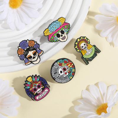 De Los Muertos La Mexican Festival Enamel Pins Custom Skeleton Catrina Brooches Lapel Badges Clothes Gothic Jewelry Gift Friends