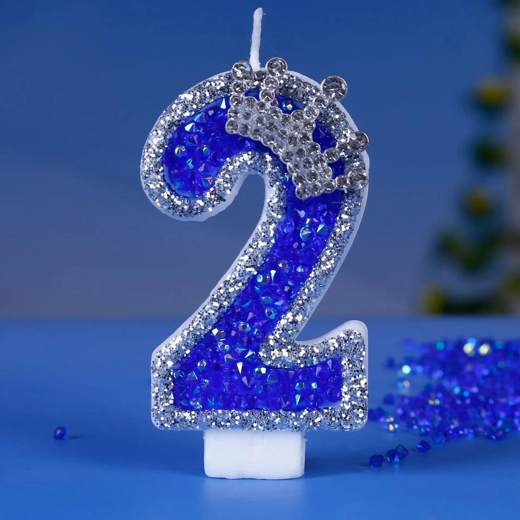 Number Birthday Candle Shiny Crown Digital Cake Topper Candle Kids Birthday Anniversary Party Decoration Supplies Birthday Favor