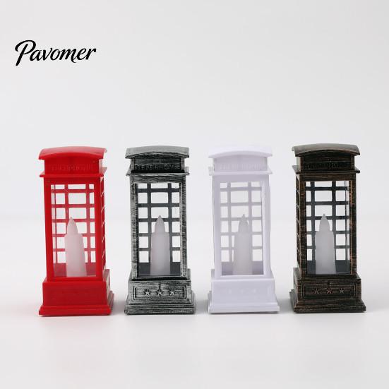 Bedroom Bedside Lamp Telephone Booth Christmas Lantern, Vintage LED Flameless Candle Night Light Retro Phone for Desk, Festive Tabletop Decor, Holiday