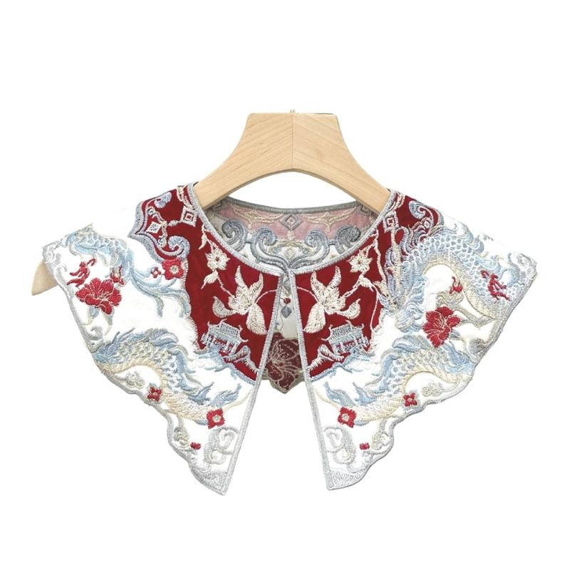 Вышитый съемный воротник с бисером Элегантное кружевное украшение на шею для женщин Легкий полиэстеровый аксессуар для платьев и блузок