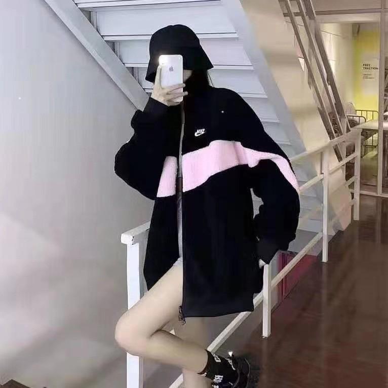 

Зимова куртка-фліс з овчини унісекс зі стійкою та великим логотипом, 2025 3XL рожевий/чорний