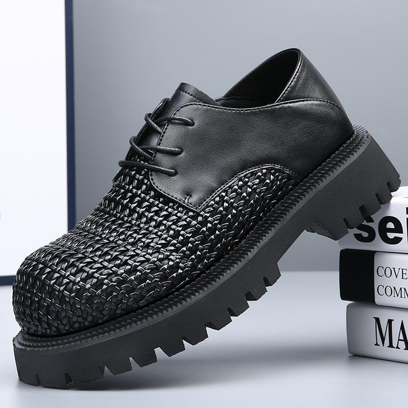 Fashion Summer Autumn Hollowed-out Leather Shoes for Men Black Knit Platform Shoes Male Fashion Casual New Designer Dress Shoes Man