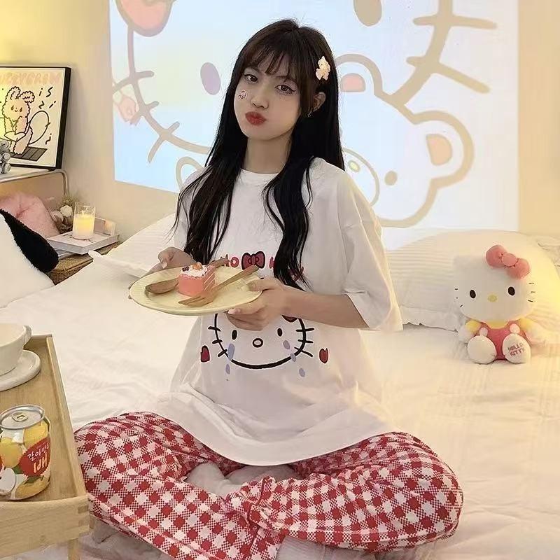 Pajamas women's short-sleeved trousers summer cartoon cute 2 new cartoon spring and summer loungewear suit can be worn outside