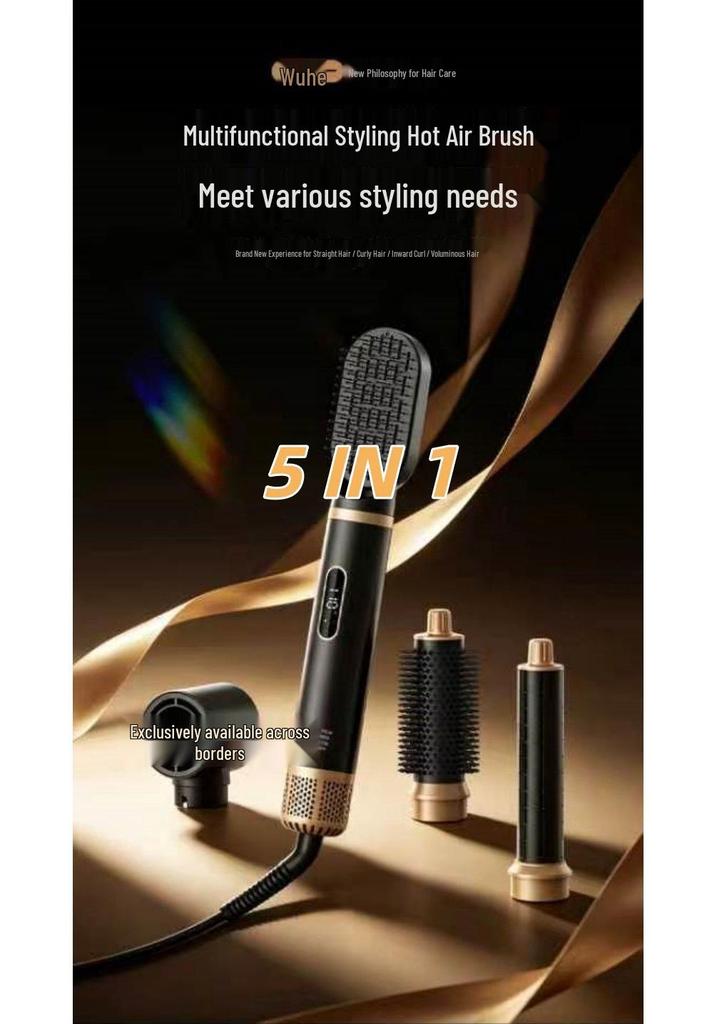 Cross-border Exclusive 5-in-1 Hair Dryer & Styling Comb with Detachable Nozzle and Self-Suction Curling Iron