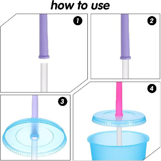 6pcs Reduce Tumbler Straw Replacement, Spill-Proof Replacement Straw for 12oz, Clear Straws Reble, Detachable Silicone Head with 2 Cleaning Brushes