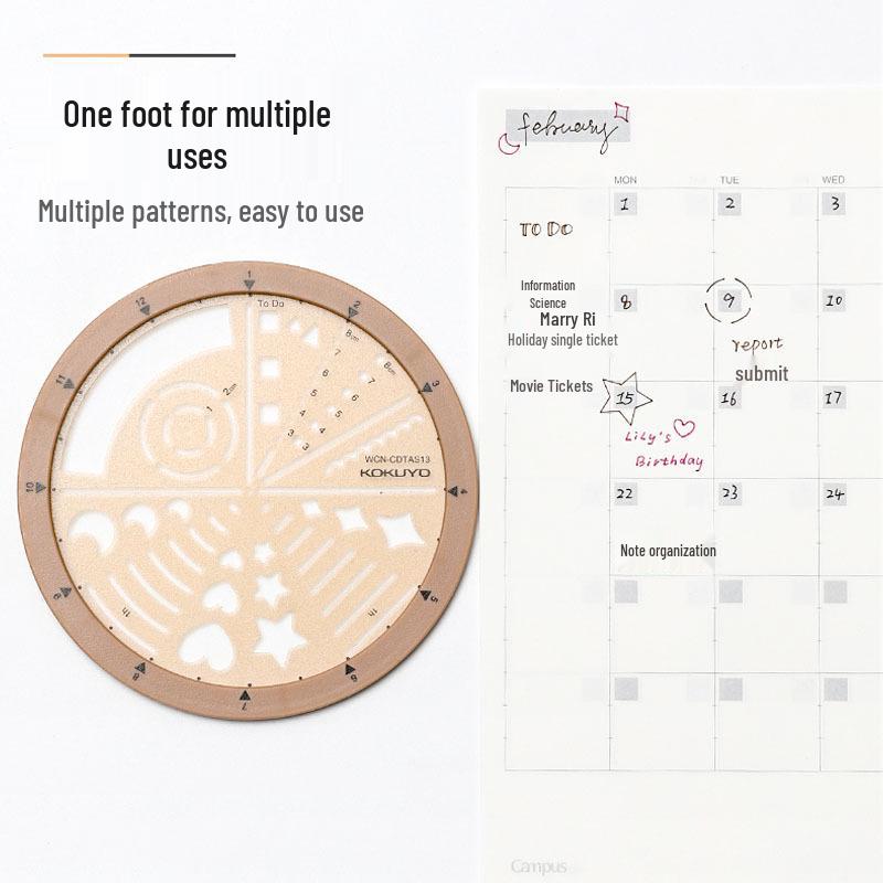 Kokuyo Multi-Functional Rotatable Template & Circular Ruler Refill for Student Diaries Template Circular Ruler