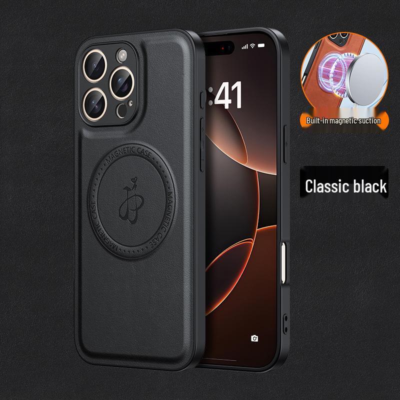 Apple 17 Pro Max Mágneses Bőr Autós Telefontartó Tok, Leejtésbiztos Tartó iPhone 16-hoz, Luxus Új Modell 15