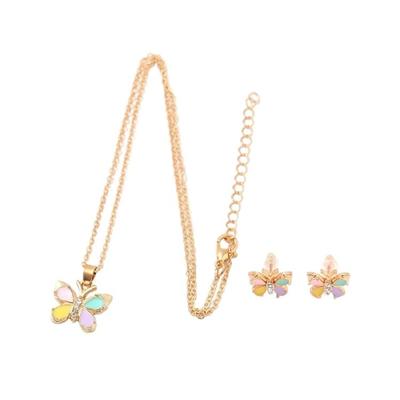 Butterfly Heart Pendant Jewelry Set for Daily Wear Handmade Alloy Necklace and Earrings Birthday Party Accessories