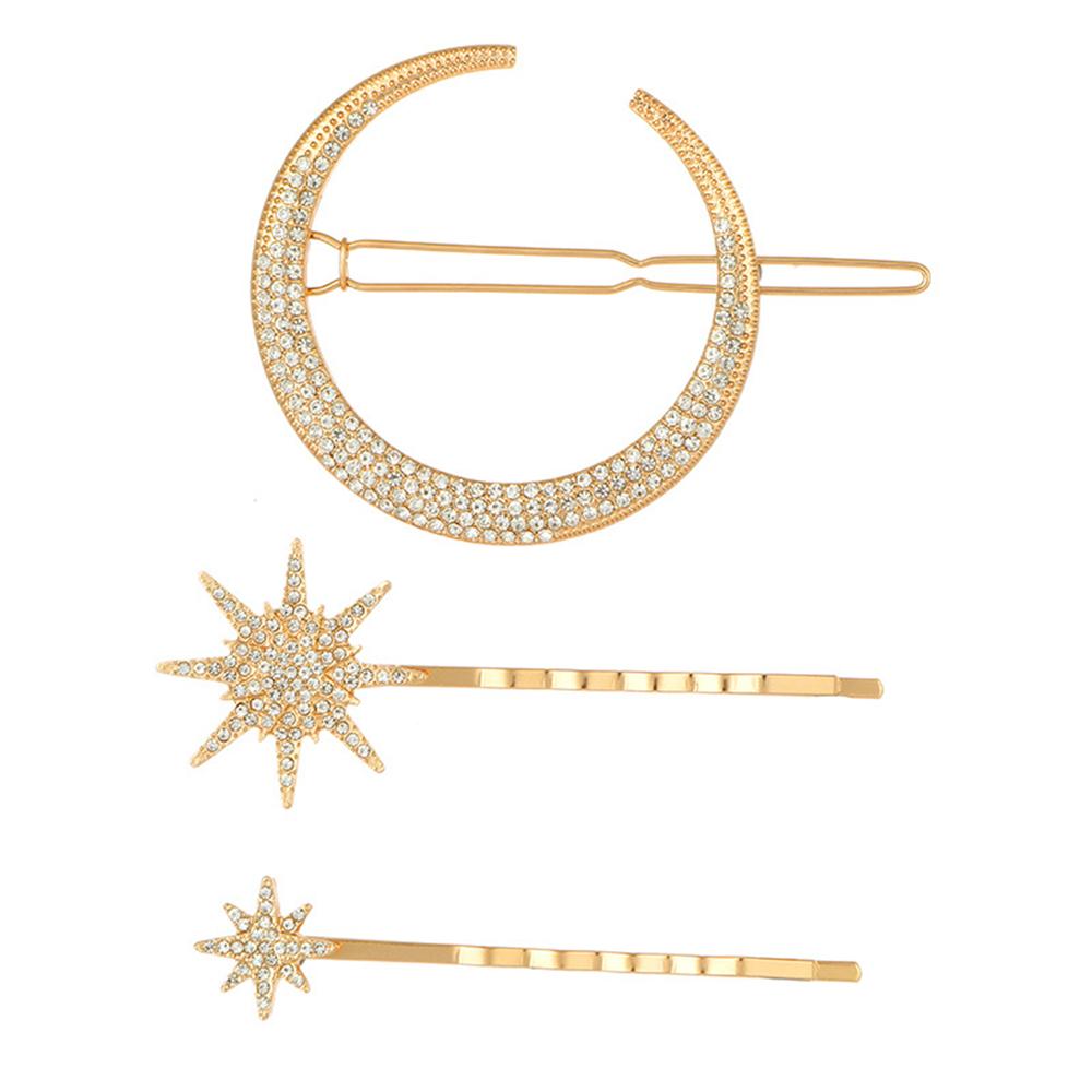 

3pcs/1set Women Crystal Side Hair Clip Pins Metal Hair Barrettes Accessories Stars Moon Rhinestone Clips Set Star Hairpins