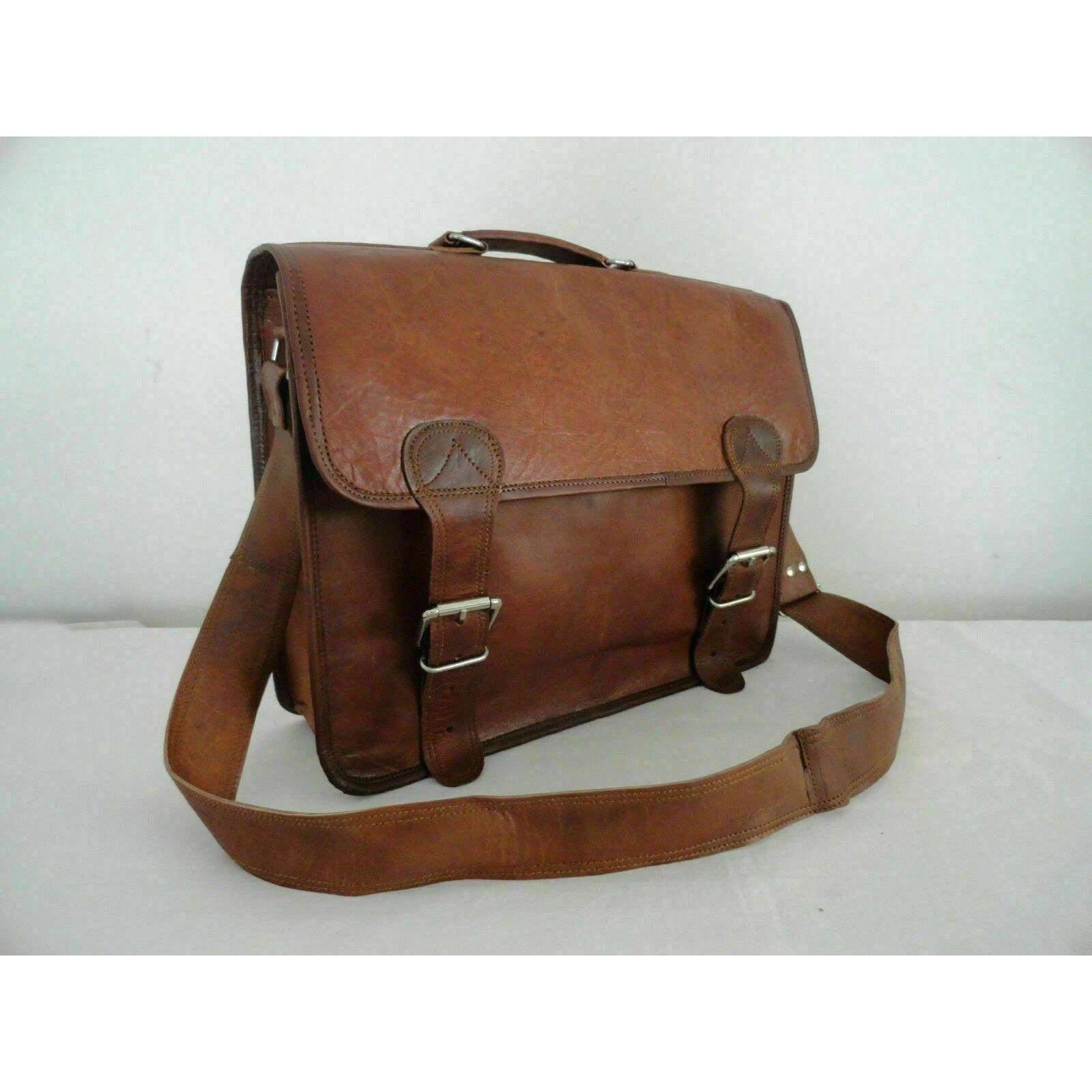 

Настоящая сумка-портфель, подлинный коричневый портфель для ноутбука, повседневная сумка-мессенджер из козьей кожи 16 x 12 x 5 in