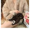 Wool version~ Diamond buckle small square head with woolen thick heel Mary Jane single shoes women's leather small heels ladyshoes