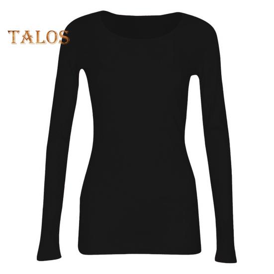 

Женский ребристый топ с длинным рукавом, легкая рубашка с круглым вырезом, повседневная одежда XXL чёрный