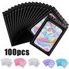 100 Unidades Saco Holográfico Ziplock Plástico Laser Iridescente Sacos Zip para Manicure Exibição de Cílios Brincos Anel Sacos para Armazenamento de Joias