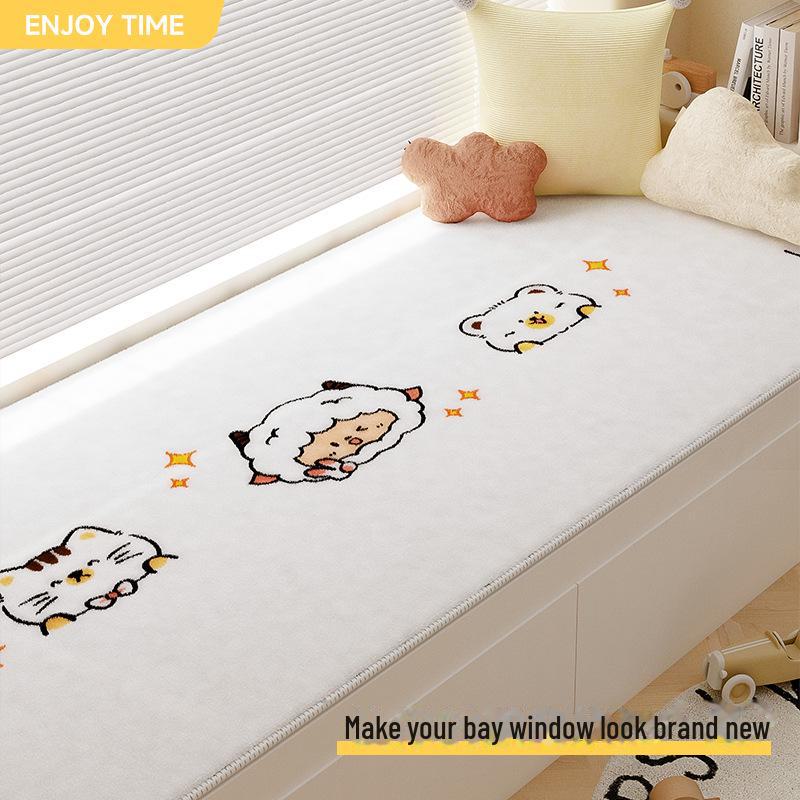 2024 Cartoon Velvet Bay Window Mat: Waterproof, Dirt-Resistant, Four-Season Use