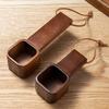 Wooden Coffee Spoons Walnut Wood Hanging Rope Coffee Measuring Scoop Ground Beans Square Tea Sugar Spoon for Home Office