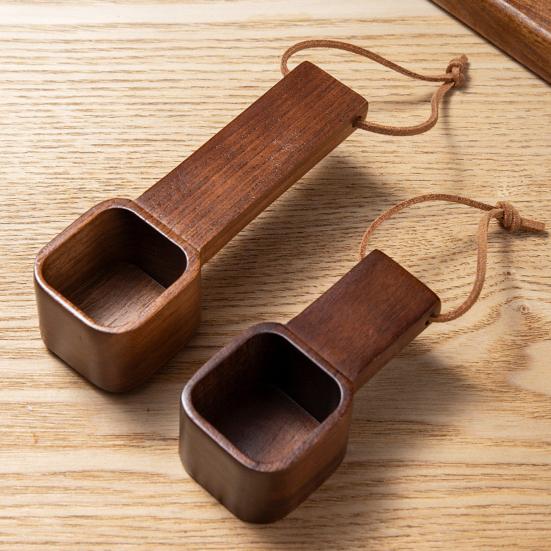 Wooden Coffee Spoons Walnut Wood Hanging Rope Coffee Measuring Scoop Ground Beans Square Tea