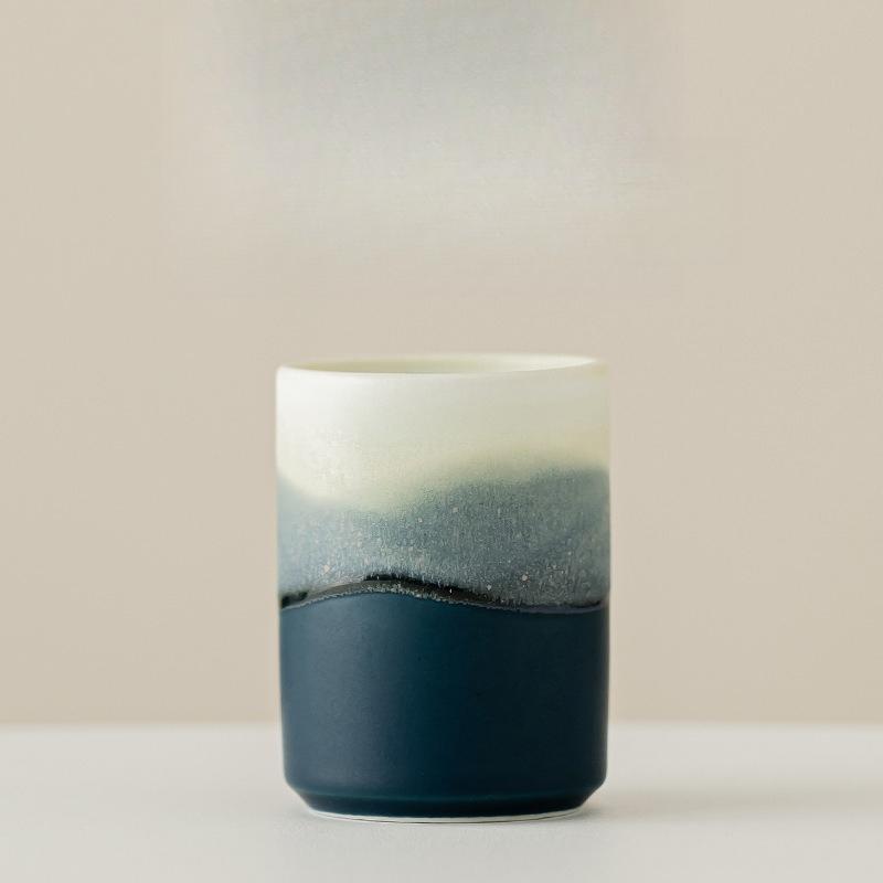 Gradient Mountain And Sea Ceramic Teacup Reverse Mouth Tea Bowl Tasting Tea Straight Cup Master Cup Mugs Kung Fu Teaset