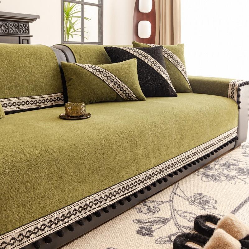 

Chenille Sofa Cover with Tassels Four Seasons Universal Sofa Mat Solid Color Anti-Slip Couch Cushion Towel for Living Room A 70x70cm 1pc