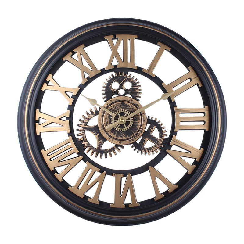 Retro Gear Plastic Wall Clock Hollow Creative Silent Model Watchmaker Bar Cafe Personalized Decorative Quartz Clock