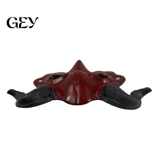 Red And Black Horn Mask Demon Mask, Halloween Devil Head Cosplay Prop, Masquerade Half Face Party Horror Costume Accessory, Carnival Trick or