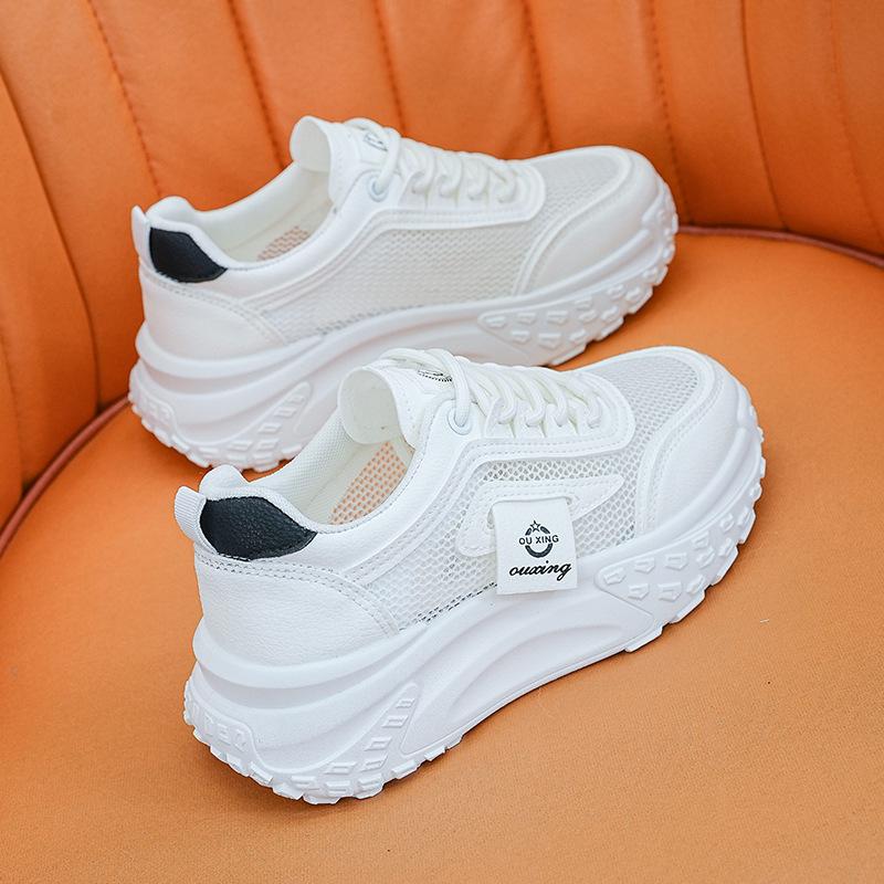 Mesh-Plateau Weiße Schuhe Damen Neu Frühling und Sommer Dad-Schuhe Damen Atmungsaktiv Vielseitig Lässige Sportschuhe