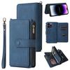 For iPhone 15 Pro Max Zipper Wallet Case with 15 Card Slots and Strap Leather Phone Cover