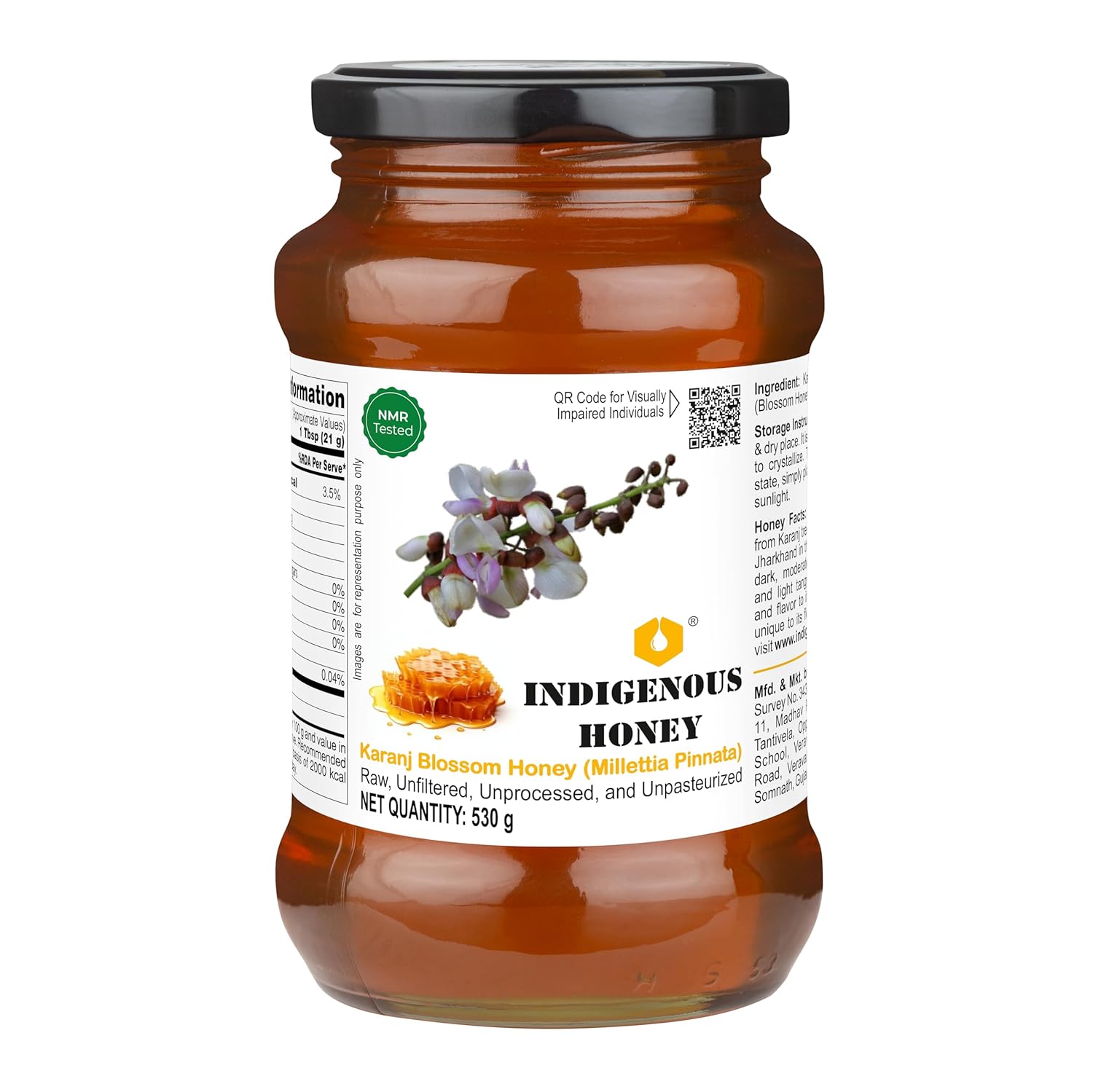 

МІСЦЕВИЙ МЕД Сирий Чистий Мед Натуральний Органічний Необроблений Без Доданого Цукру Перевірений ЯМР Непастеризований Непідігрітий 530g Glass Jar Pack of 1