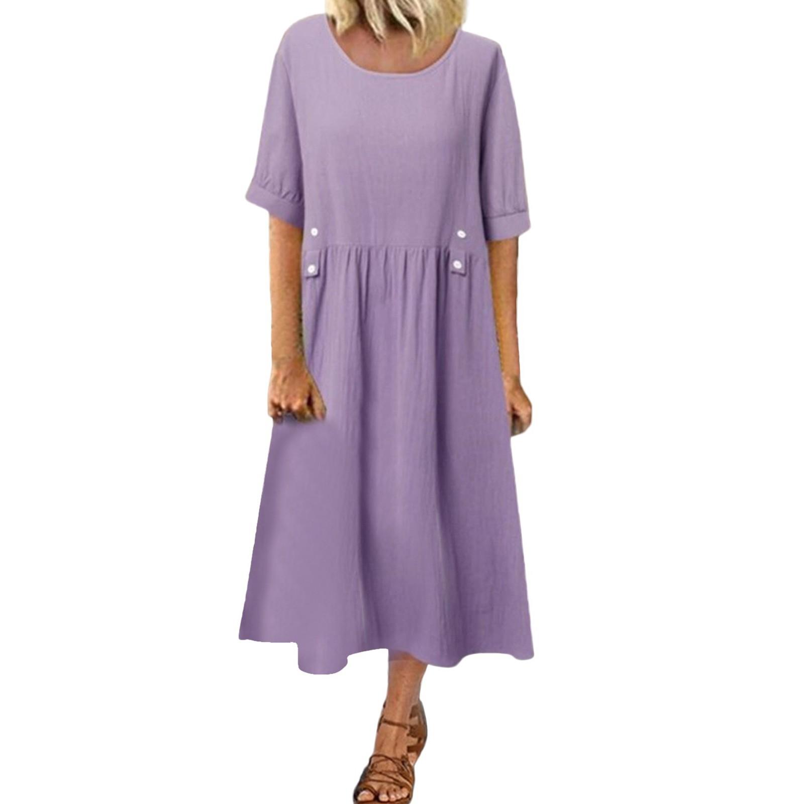 

Женские модные однотонные свободные повседневные платья средней длины с круглым вырезом XL фиолетовый