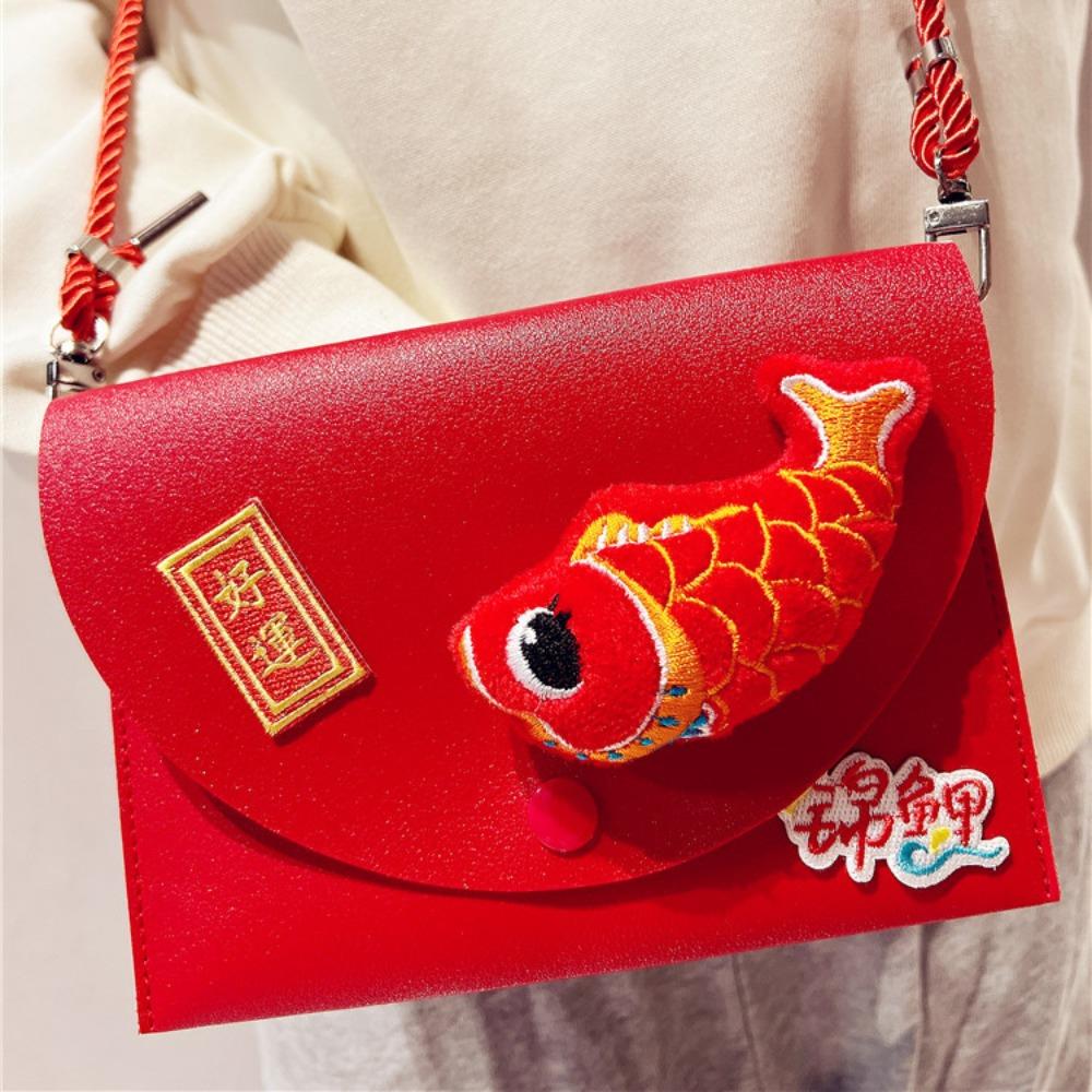 Cross Body PU Leather Red Envelope Tassel Lion Dance New Year Money Envelope  Celebration Party