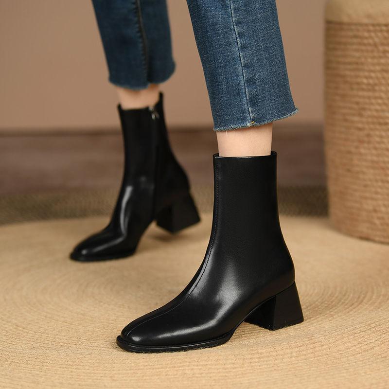 

Square head short boots women s thick heel women s boots 2025 autumn and winter new Martin boots high heel Chelsea boots thin boots large size 35