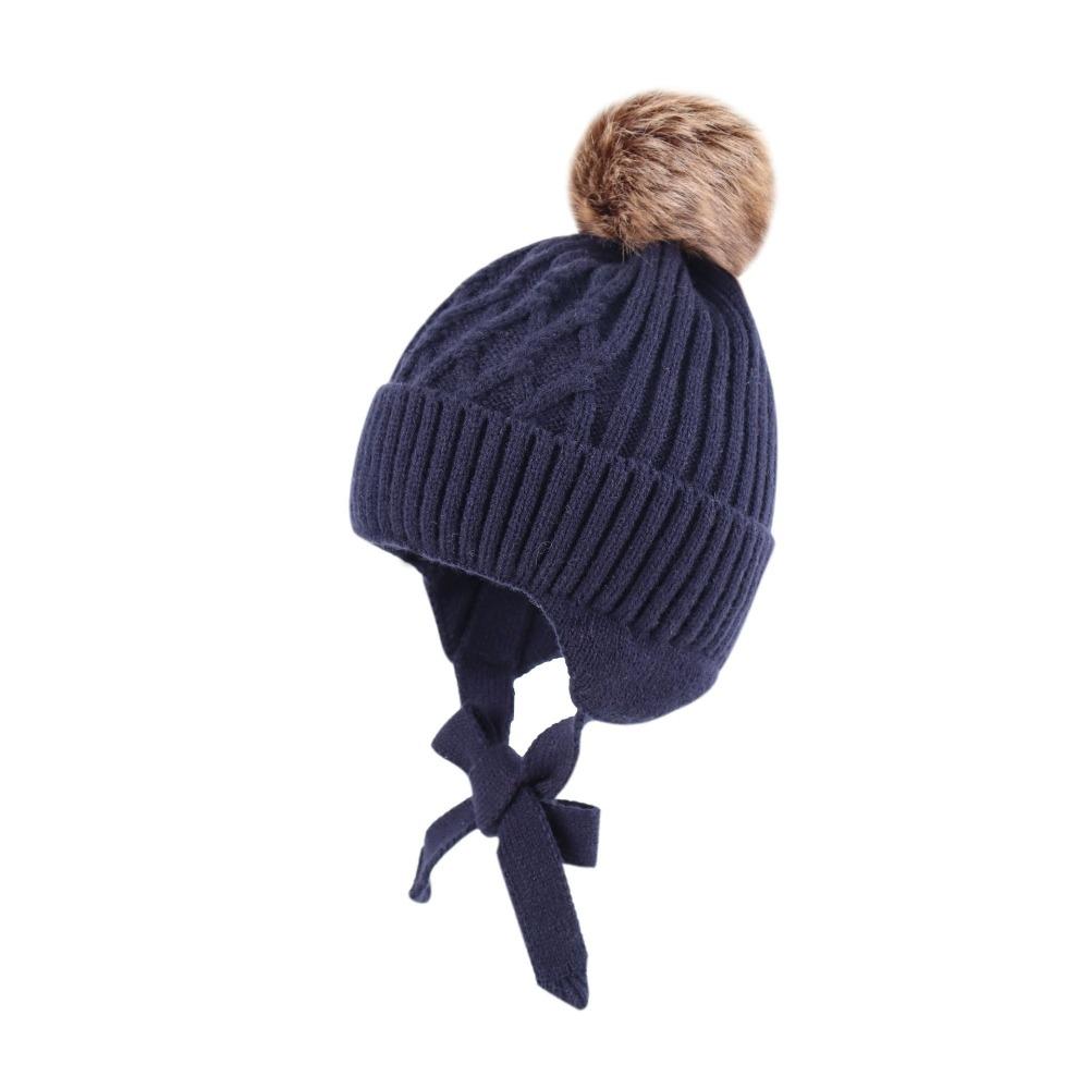 

Windproof Kids Ear Protection Cap Coldproof Toddler Knitted Hat Baby Warm Hat Winter Boys Girls L темно-синього кольору