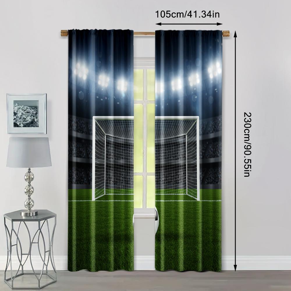 2pcs, Spring Summer Curtains Football Field Goalkeeping Field Yarn Curtains Polyester Woven Outdoor Decorations Perfect for