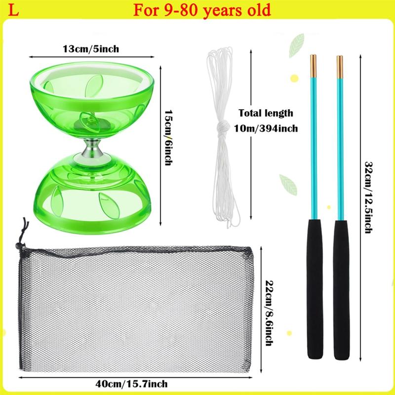 Chinese Diabolo with Triple Bearings, 3-Bearing Diabolo Green Chinese Yo-Yo Professional Circus Spinning Toy with Hand Sticks