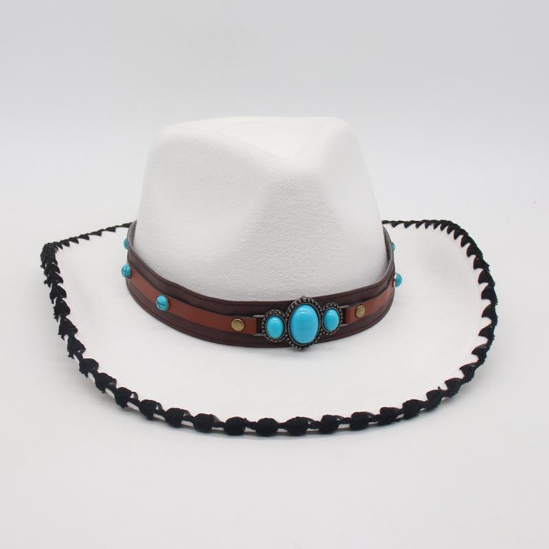 Fashion And Simple Ethnic Style Jazz Hat Men'S And Women'S Hat Cross-Border Wholesale Cowboy Hat Tibetan Vacation Hemming Top Hat